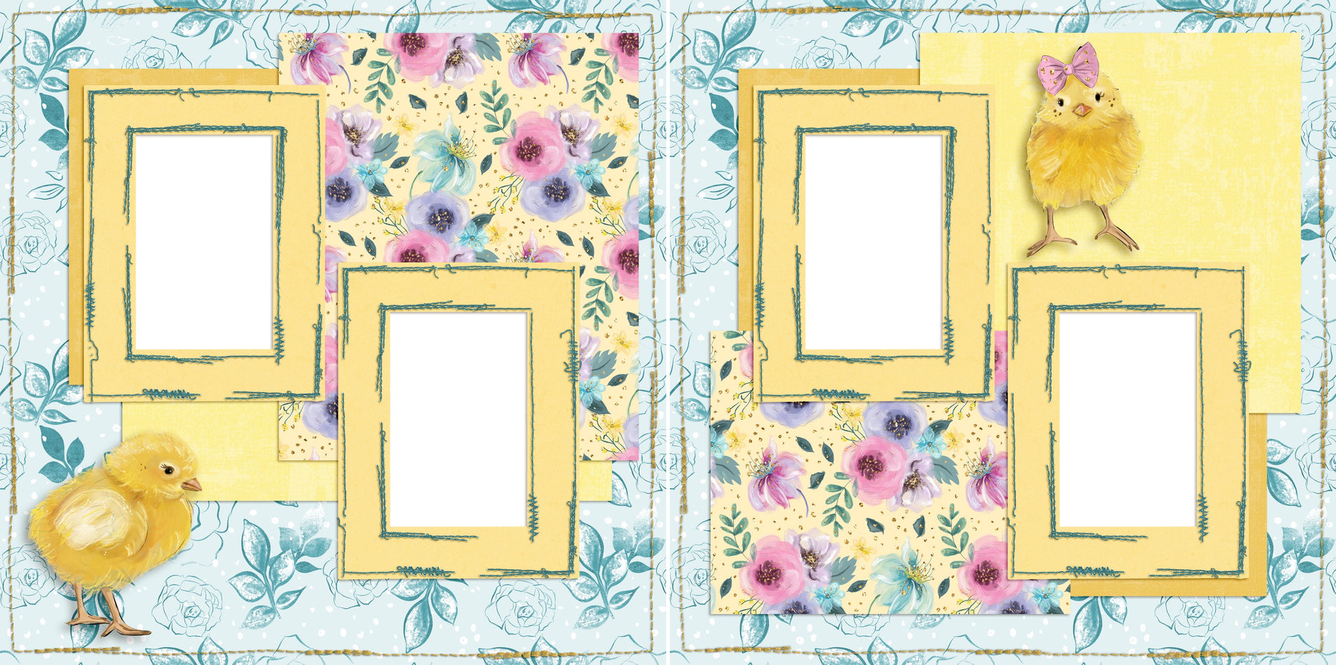 Easter Chicks - Digital Scrapbook Pages - INSTANT DOWNLOAD - EZscrapbooks Scrapbook Layouts Spring - Easter