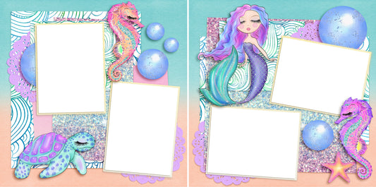 Shimmery Sea Life - Digital Scrapbook Pages - INSTANT DOWNLOAD - EZscrapbooks Scrapbook Layouts mermaid, ocean, seahorse, shimmery, turtle