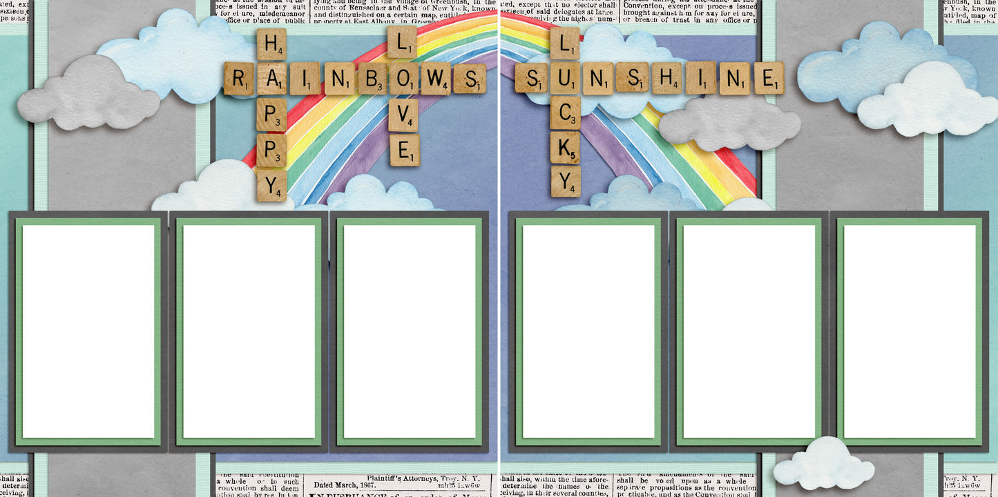 Happy Rainbows - Digital Scrapbook Pages - INSTANT DOWNLOAD - EZscrapbooks Scrapbook Layouts Happy, Scrabble, Summer, Sunshine