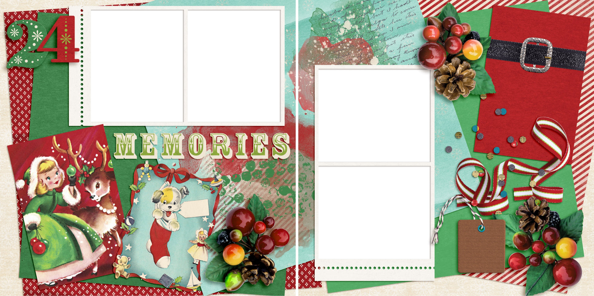 Vintage Christmas Memories - Digital Scrapbook Pages - INSTANT DOWNLOAD - 2019 - EZscrapbooks Scrapbook Layouts Christmas