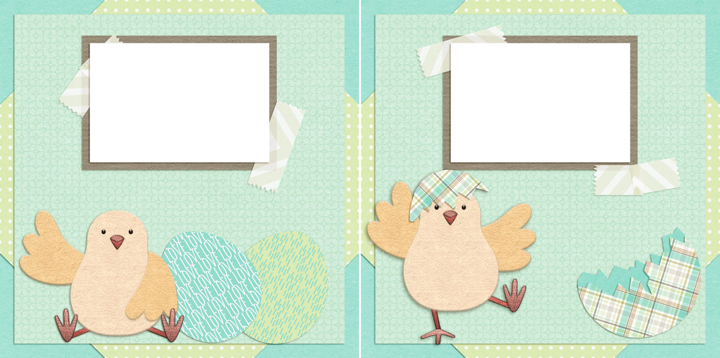 Hatched Chick - Digital Scrapbook Pages - INSTANT DOWNLOAD - EZscrapbooks Scrapbook Layouts Spring, Spring - Easter, sweet