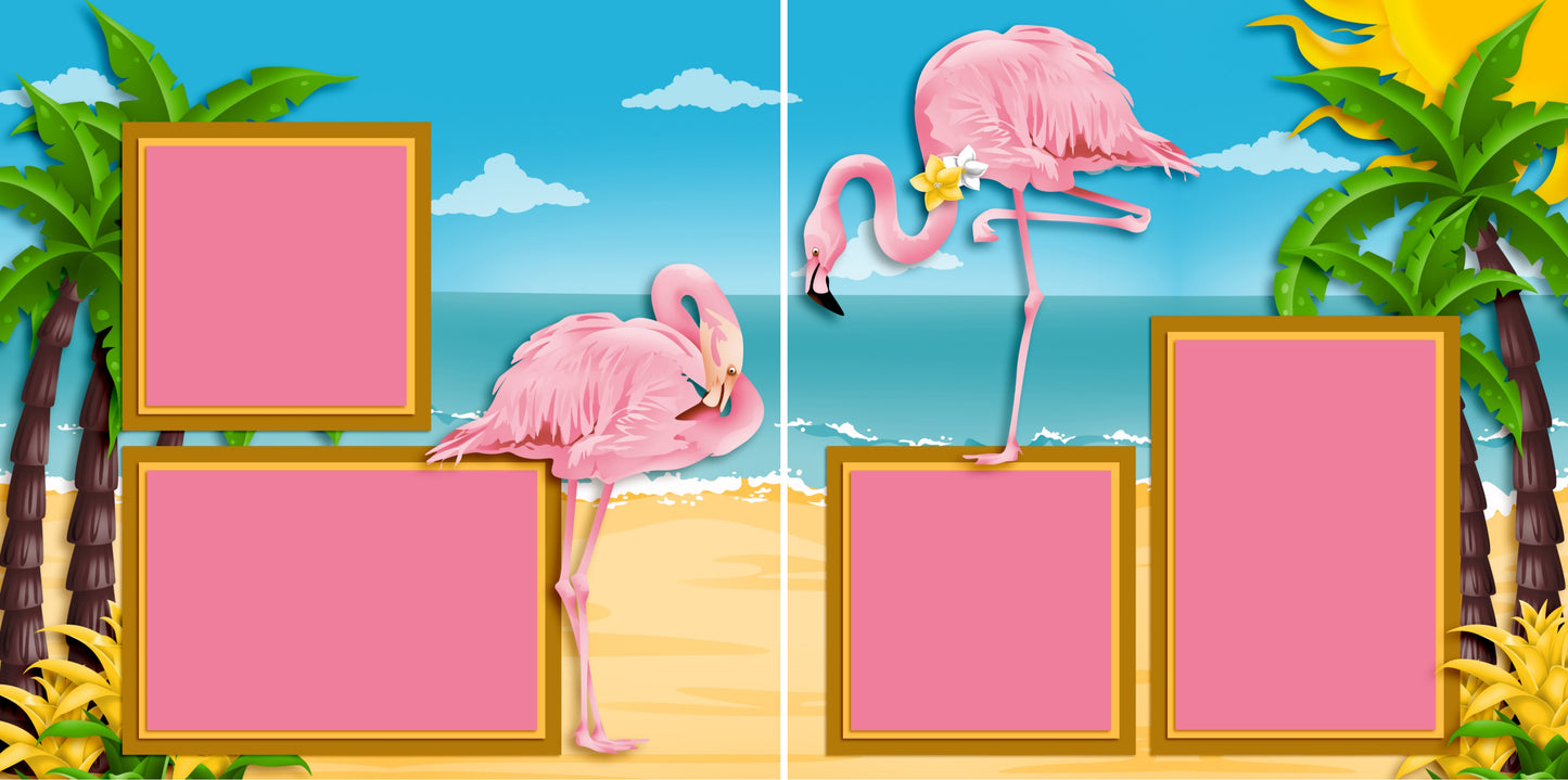 Pink Flamingos - 4064 - EZscrapbooks Scrapbook Layouts Beach - Tropical, cruise, Swimming - Pool
