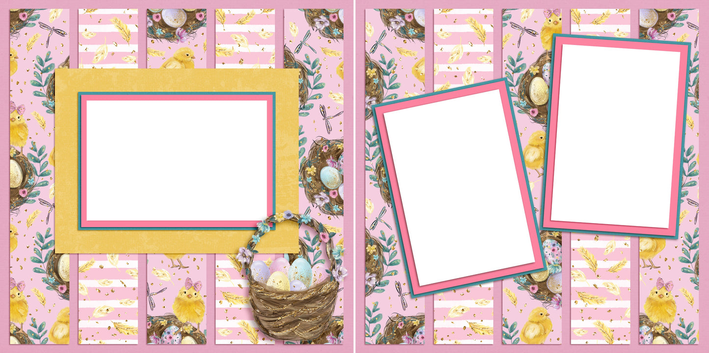 Basket and Nests - Digital Scrapbook Pages - INSTANT DOWNLOAD - EZscrapbooks Scrapbook Layouts Spring - Easter