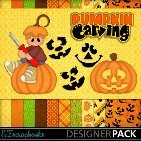 Pumpkin Carving Boy - Digital Kit - INSTANT DOWNLOAD - EZscrapbooks Scrapbook Layouts Halloween, Kits