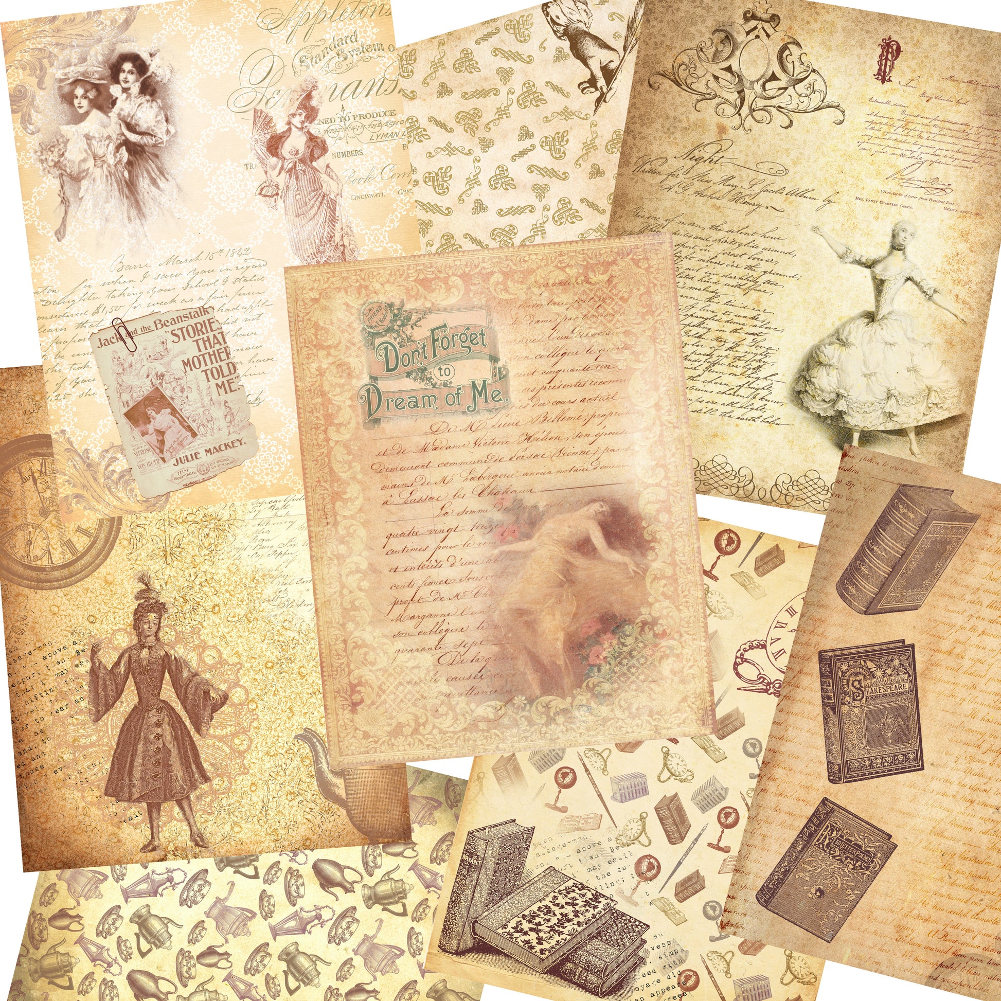 Antique Book Paper Pack - 7213 - EZscrapbooks Scrapbook Layouts Journals