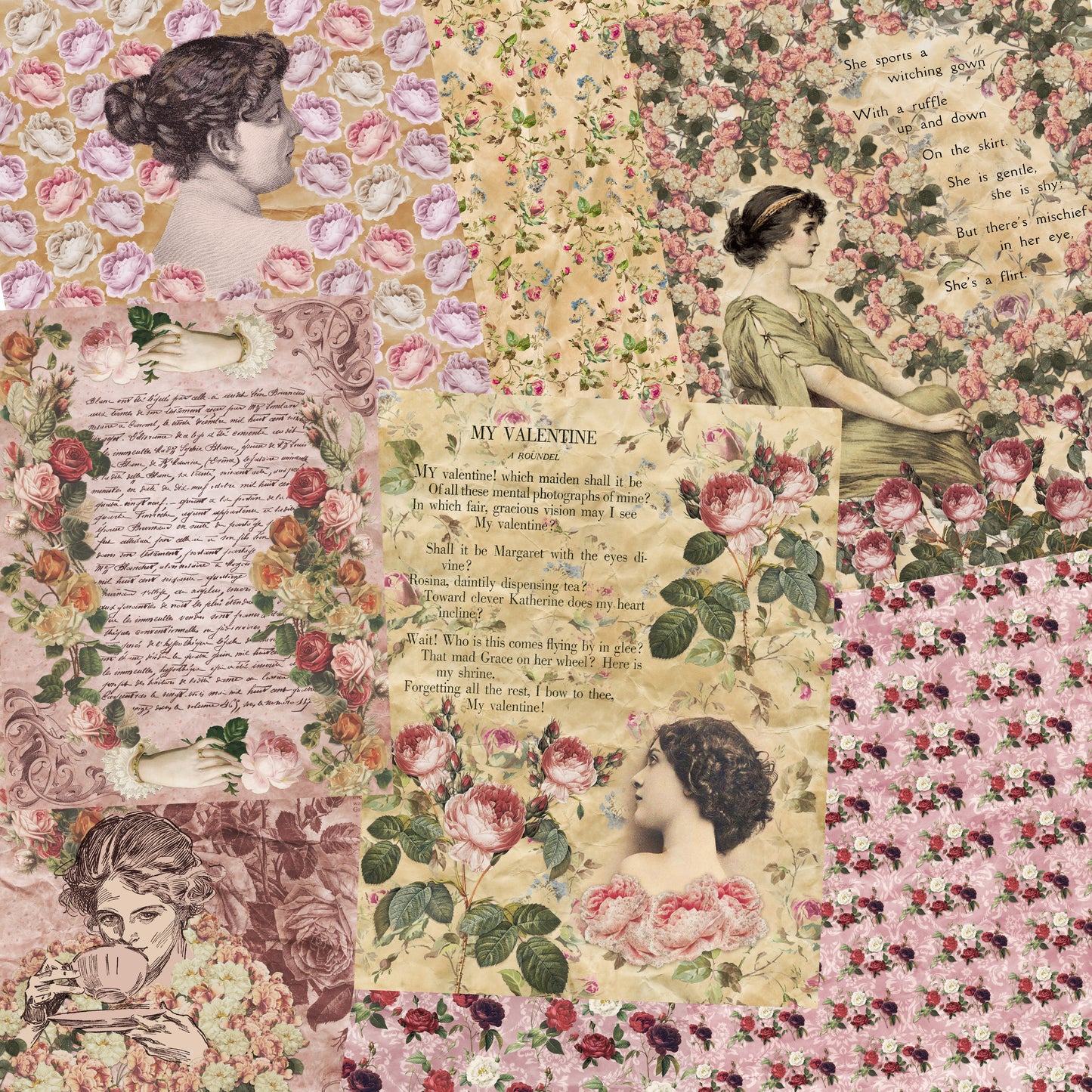Vintage Roses Paper Pack - 7250 - EZscrapbooks Scrapbook Layouts Journals