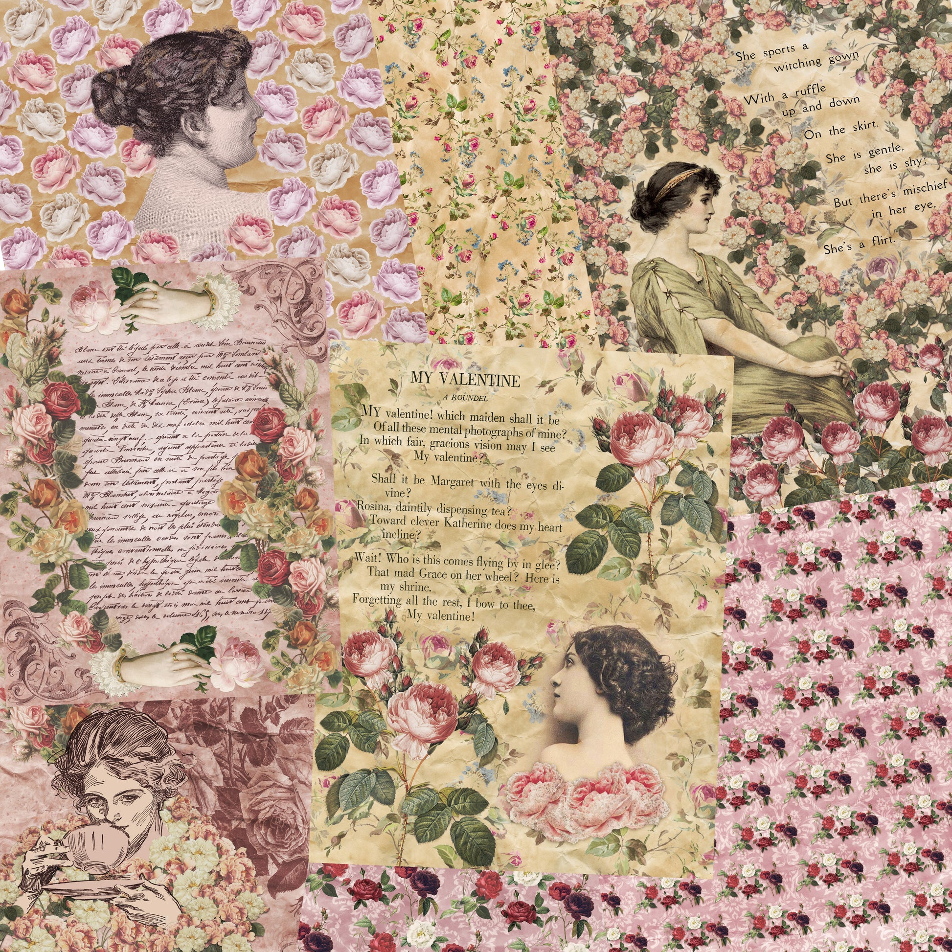 Vintage Roses Paper Pack - 7250 - EZscrapbooks Scrapbook Layouts Journals