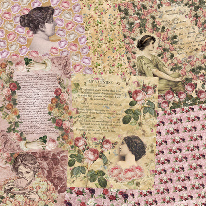 Vintage Roses Paper Pack - 7250 - EZscrapbooks Scrapbook Layouts Journals