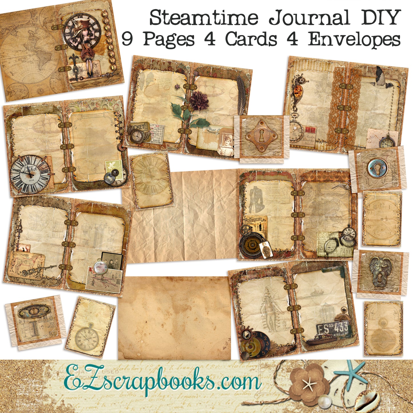 Steamtime Junk Journal - 7018 - EZscrapbooks Scrapbook Layouts Journals, Steampunk