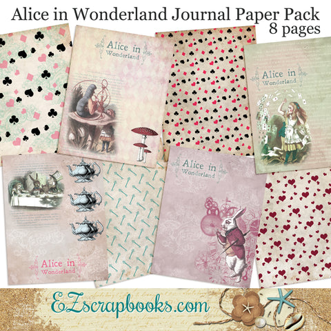 Alice in Wonderland Journal Paper Pack - 7026 - EZscrapbooks Scrapbook Layouts Journals