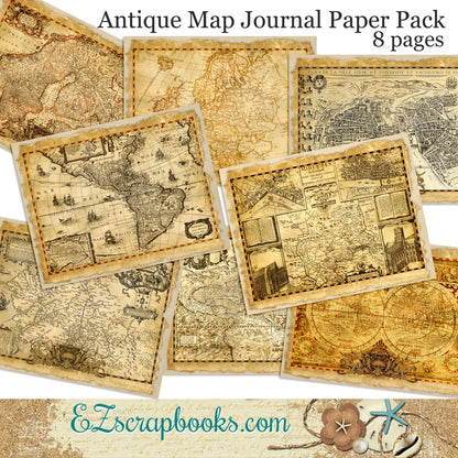 Antique Maps Journal Paper Pack - 7027 - EZscrapbooks Scrapbook Layouts Journals