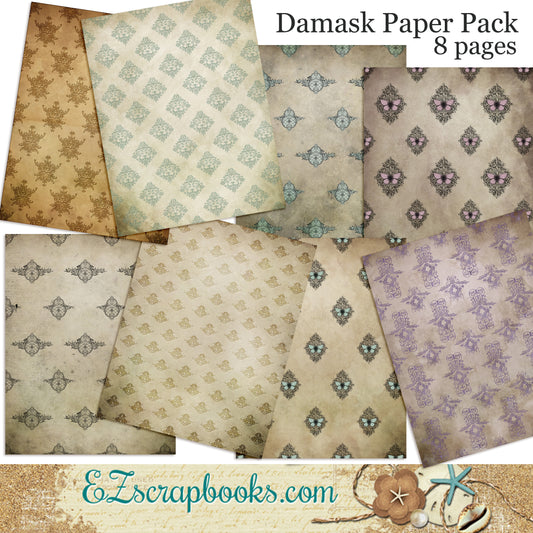 Damask Journal Paper Pack - 7030 - EZscrapbooks Scrapbook Layouts Journals