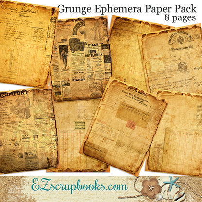 Grunge Ephemera Paper Journal Paper Pack - 7034 - EZscrapbooks Scrapbook Layouts Journals