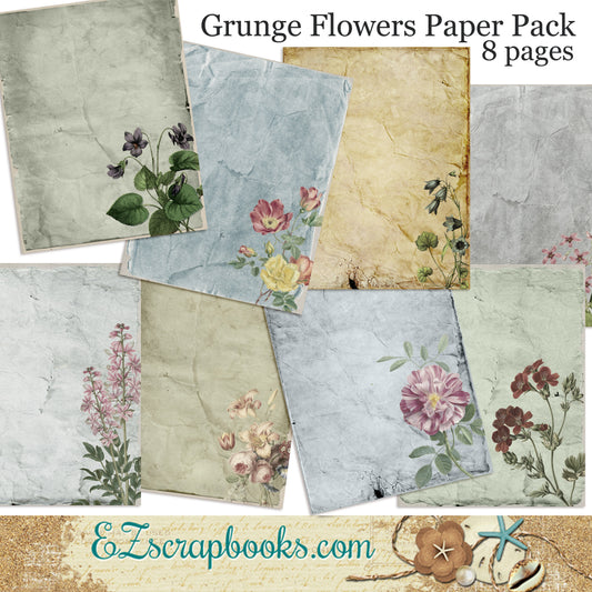 Grunge Flowers Journal Paper Pack - 7035 - EZscrapbooks Scrapbook Layouts Journals
