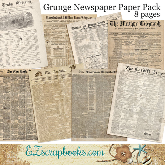 Grunge Newspaper Journal Paper Pack - 7037 - EZscrapbooks Scrapbook Layouts Journals