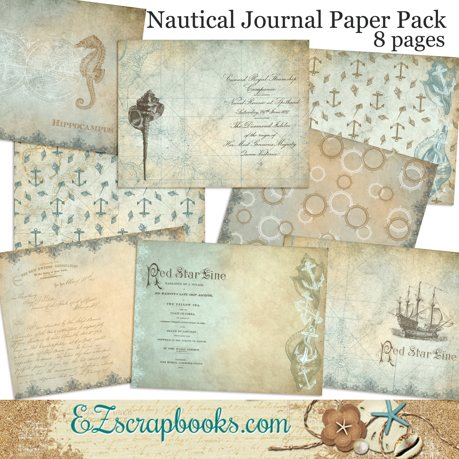 Nautical Journal Paper Pack - 7041 - EZscrapbooks Scrapbook Layouts Journals