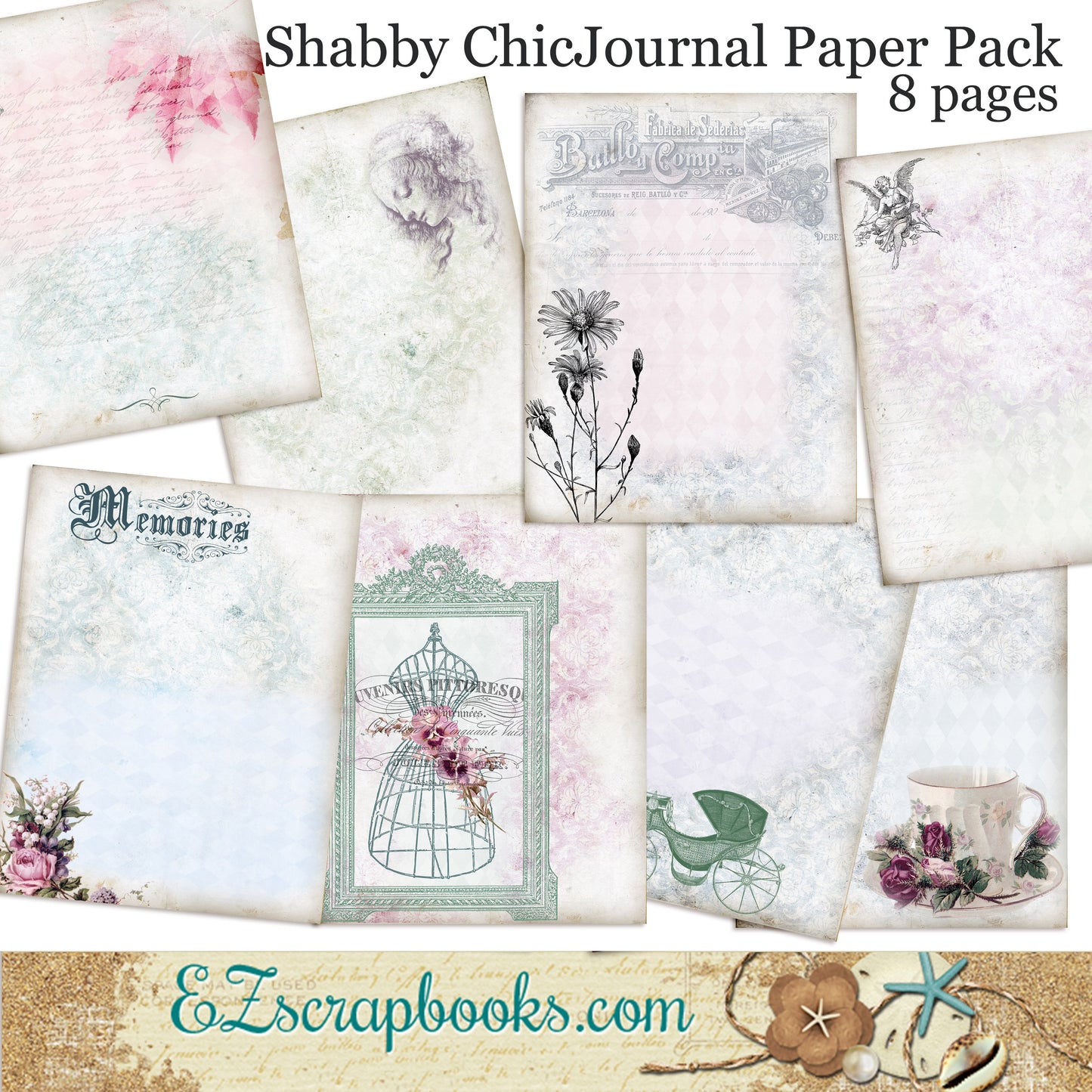 Shabby Chic Journal Paper Pack - 7044 - EZscrapbooks Scrapbook Layouts Journals