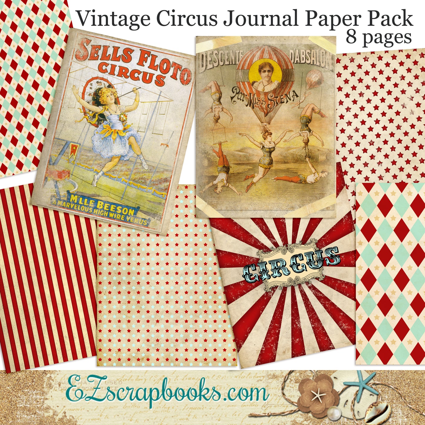 Vintage Circus Journal Paper Pack - 7054 - EZscrapbooks Scrapbook Layouts Journals