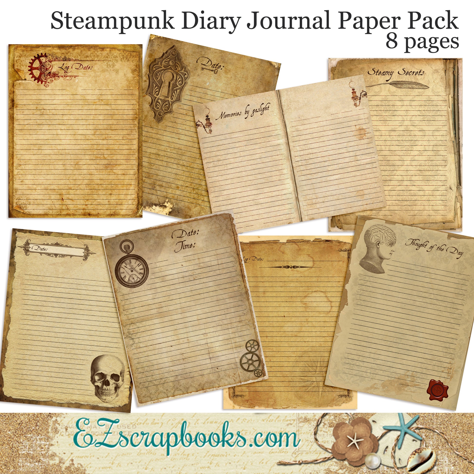 Steampunk Diary Journal Paper Pack - 7068 - EZscrapbooks Scrapbook Layouts Journals