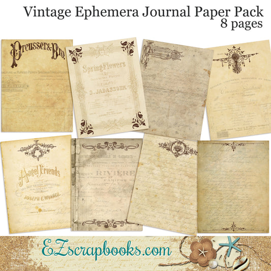 Vintage Ephemera Journal Paper Pack - 7071 - EZscrapbooks Scrapbook Layouts Journals