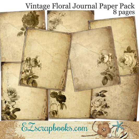 Vintage Floral Journal Paper Pack - 7074 - EZscrapbooks Scrapbook Layouts Journals