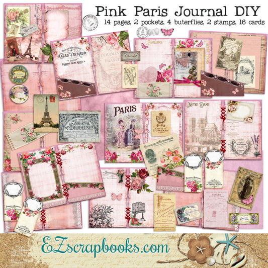 Pink Paris Junk Journal Kit - 7105 - EZscrapbooks Scrapbook Layouts Journals