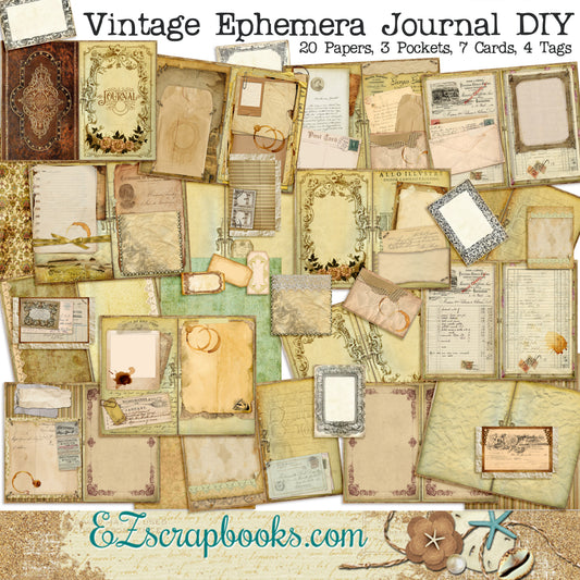 Vintage Ephemera Junk Journal Kit - 7106 - EZscrapbooks Scrapbook Layouts Journals