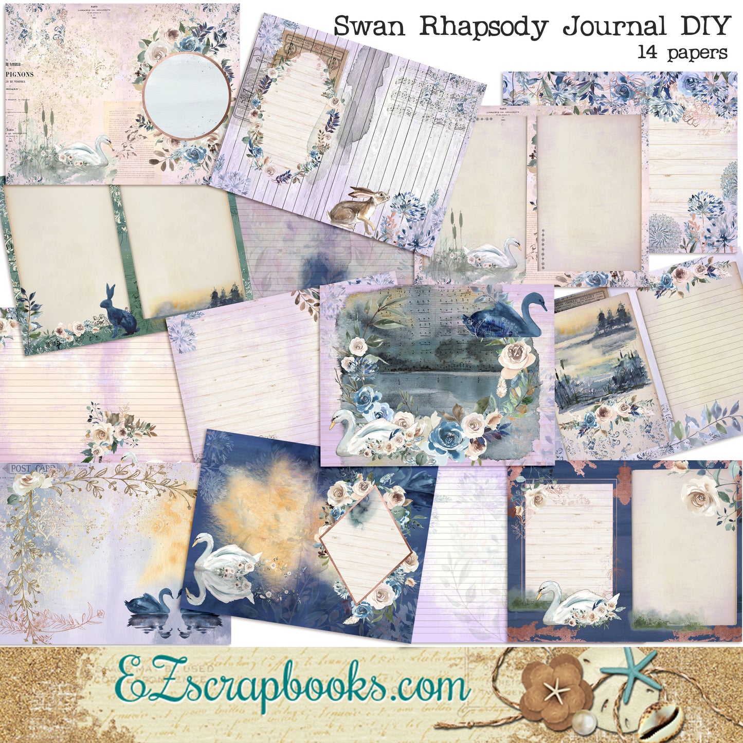 Swan Rhapsody Journal Kit - 7129 - EZscrapbooks Scrapbook Layouts Journals