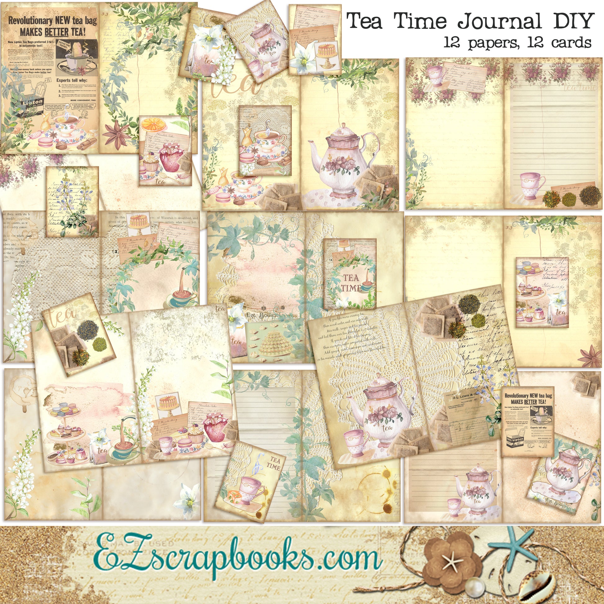Tea Time Journal Kit - 7130 - EZscrapbooks Scrapbook Layouts Journals