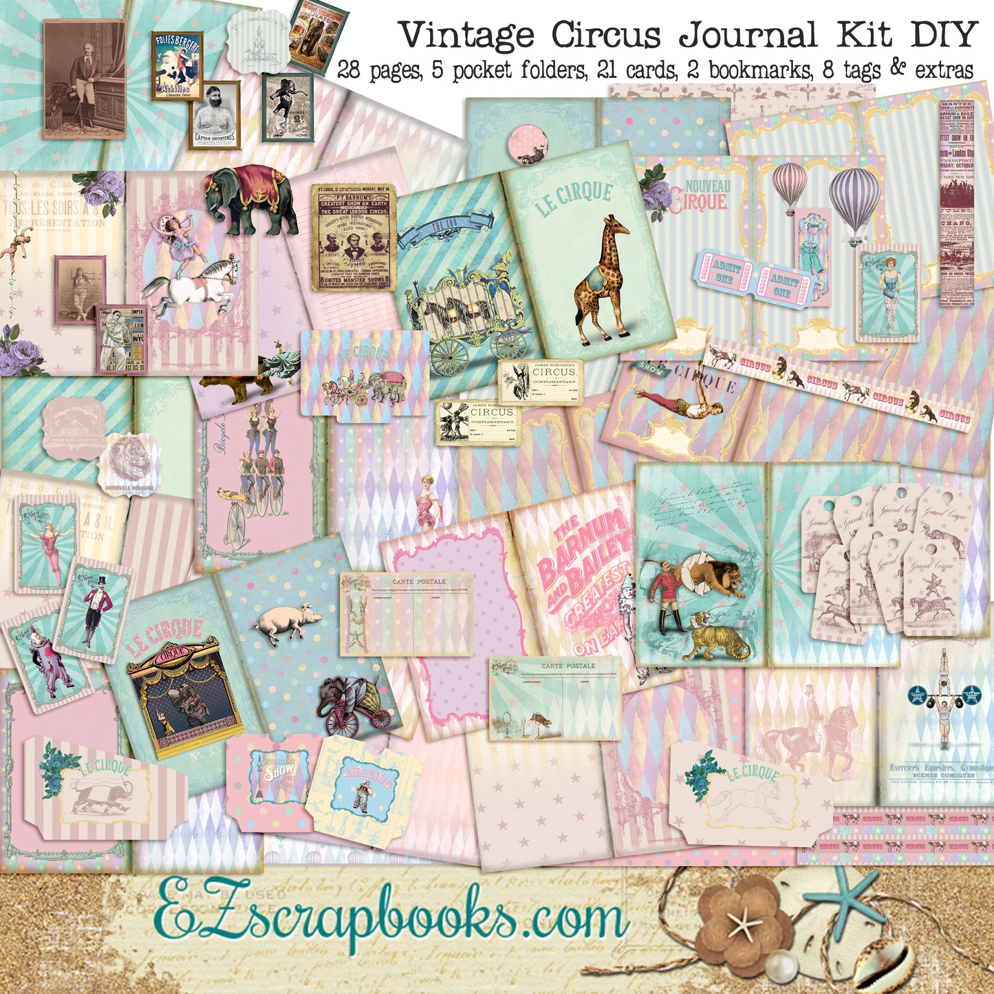 Vintage Circus Journal Kit - 7135 - EZscrapbooks Scrapbook Layouts Journals