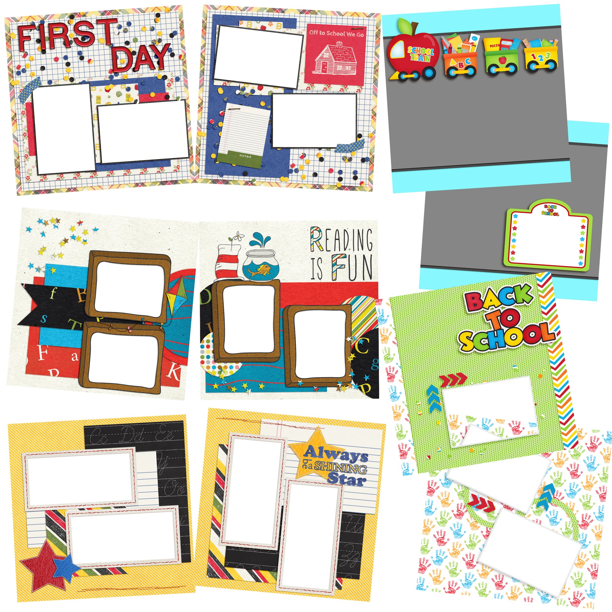 School's in Session EZ Quick Pages -  Digital Bundle - 10 Digital Scrapbook Pages - INSTANT DOWNLOAD - EZscrapbooks Scrapbook Layouts back to school, Digital Bundle, School