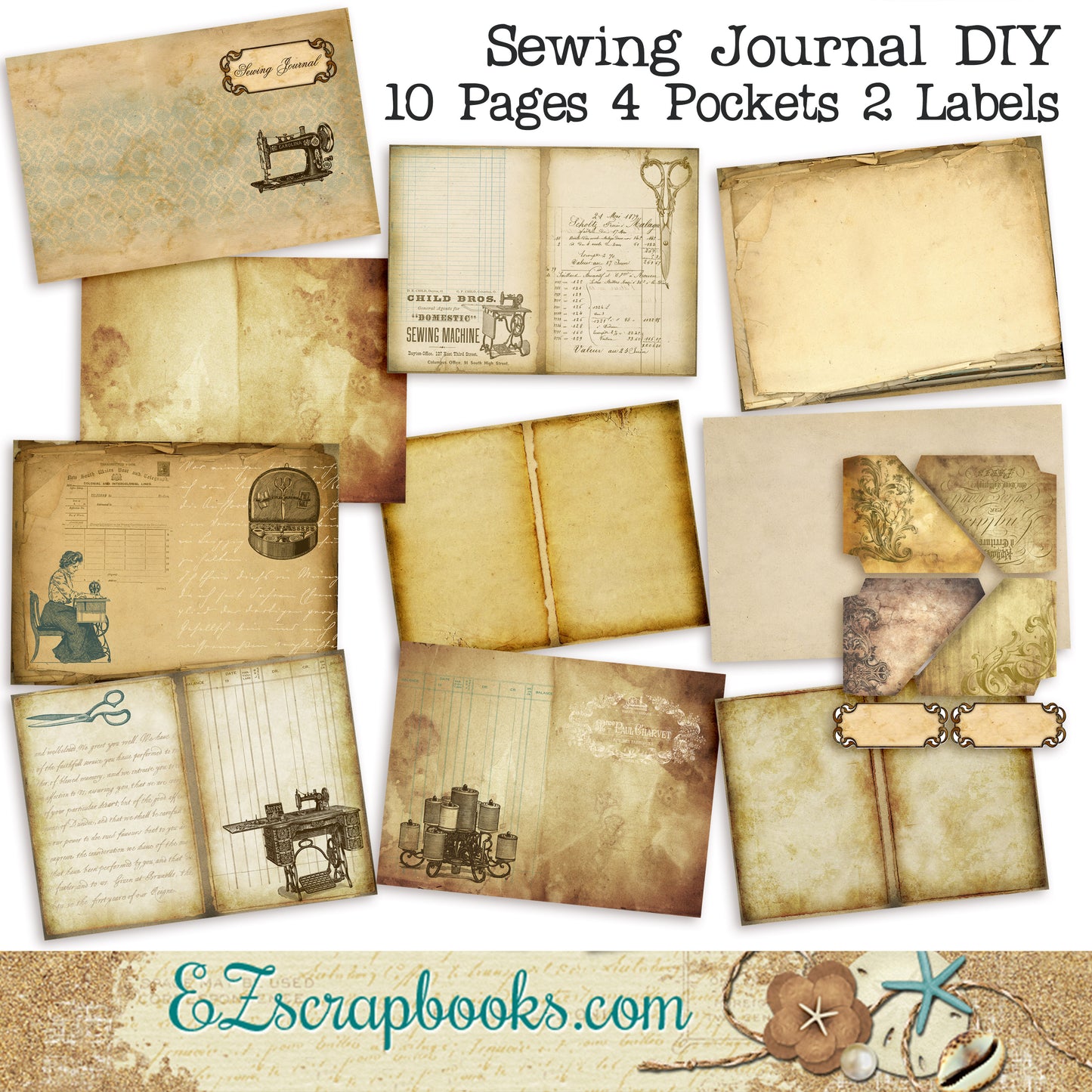 Sewing Journal DIY Kit - 7012 - EZscrapbooks Scrapbook Layouts Journals