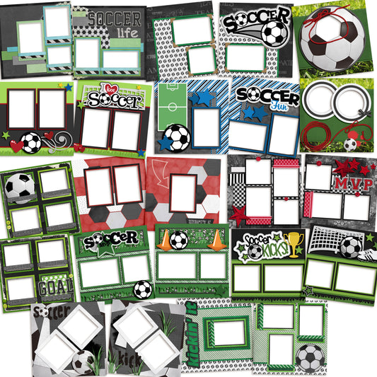 Soccer Collection - 1 -  Digital Bundle - 24 Digital Scrapbook Pages - INSTANT DOWNLOAD - EZscrapbooks Scrapbook Layouts Digital Bundle, soccer, Sports