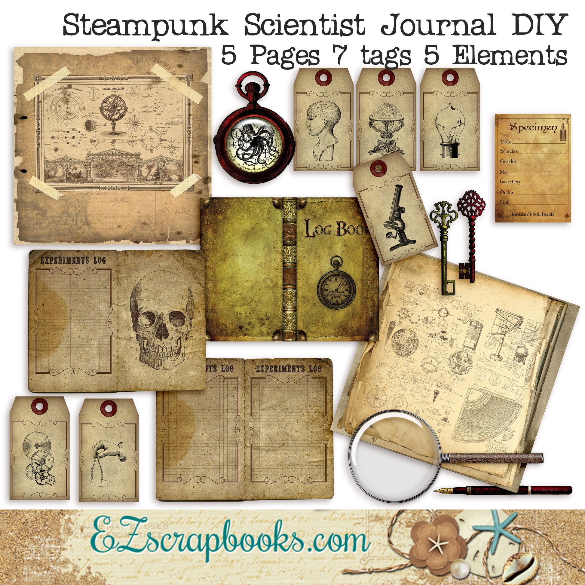 Steampunk Scientist Journal DIY Kit - 7014 - EZscrapbooks Scrapbook Layouts Journals