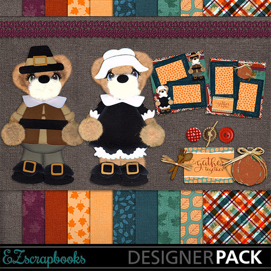 Thankful Tear Bear Digital Kit - INSTANT DOWNLOAD - EZscrapbooks Scrapbook Layouts Kits, Thanksgiving