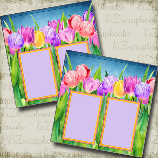 Tulips - 3830 - EZscrapbooks Scrapbook Layouts Girls, Spring - Easter