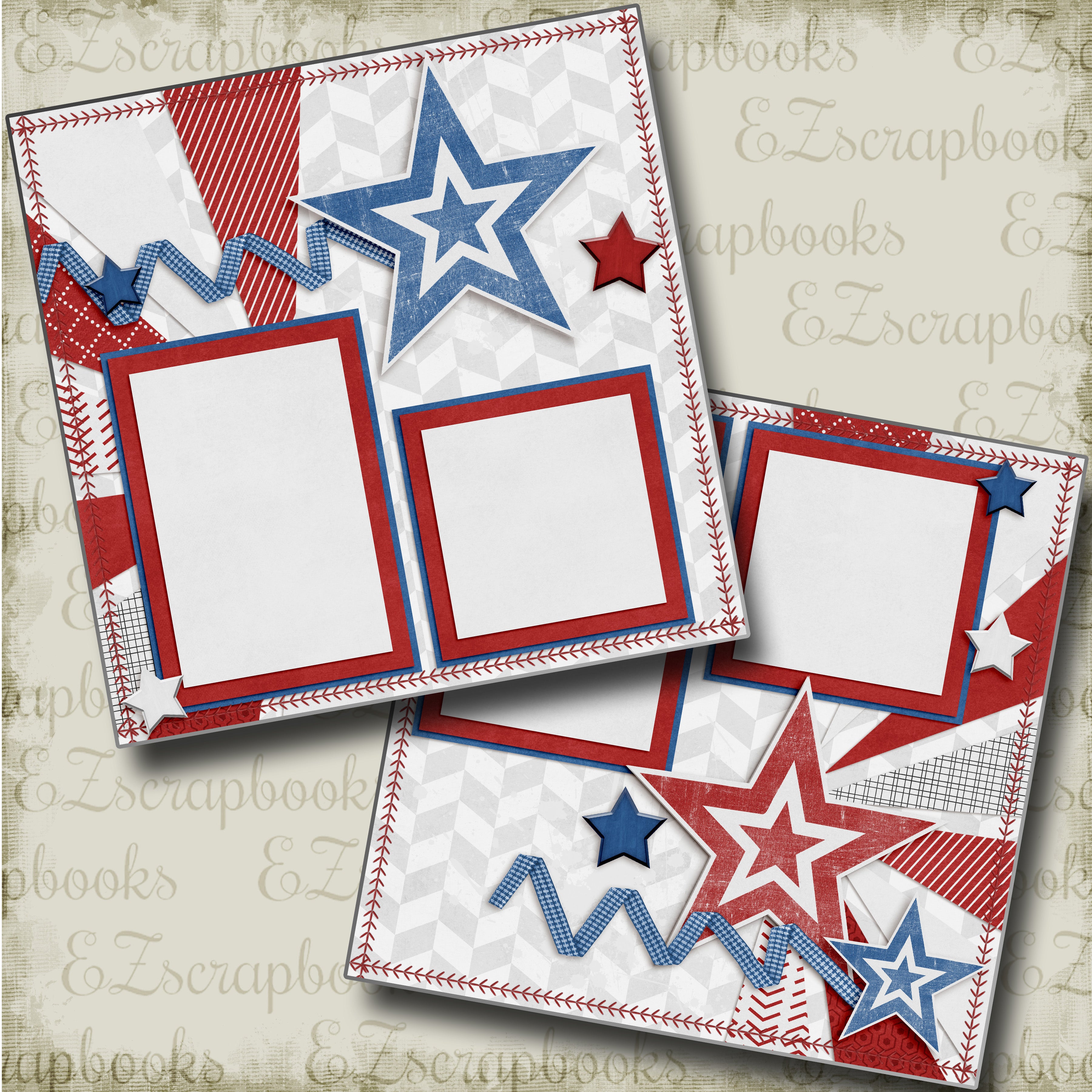 July 4th - 4150 - EZscrapbooks Scrapbook Layouts baseball, July 4th - Patriotic