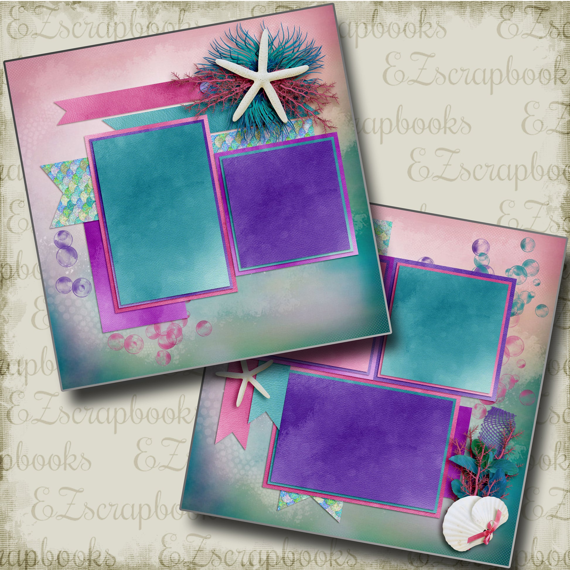 Starfish & Seashells - 4124 - EZscrapbooks Scrapbook Layouts Beach - Tropical, Swimming - Pool