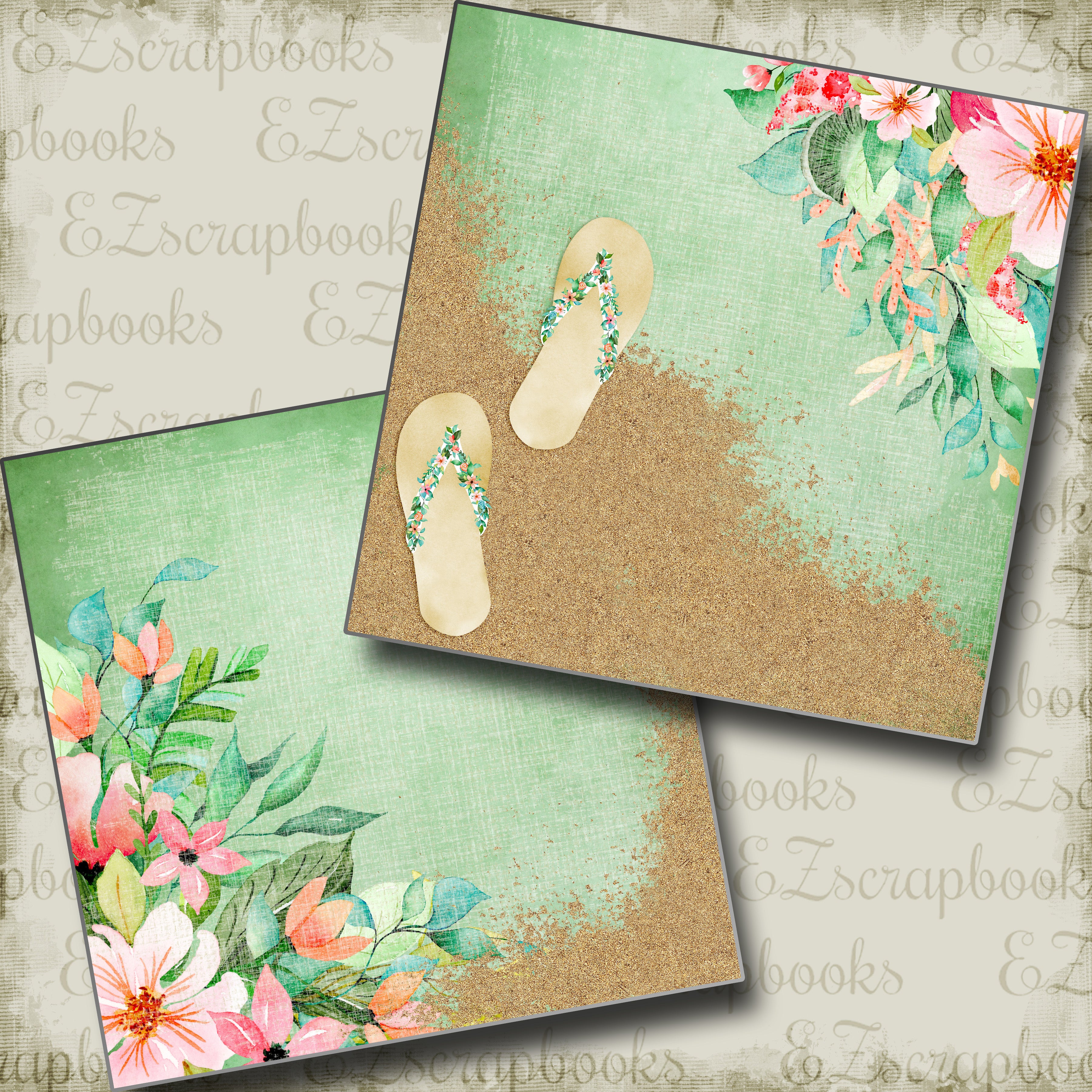 Beachy Flowers NPM - 3835 - EZscrapbooks Scrapbook Layouts Beach - Tropical, Summer, Swimming - Pool