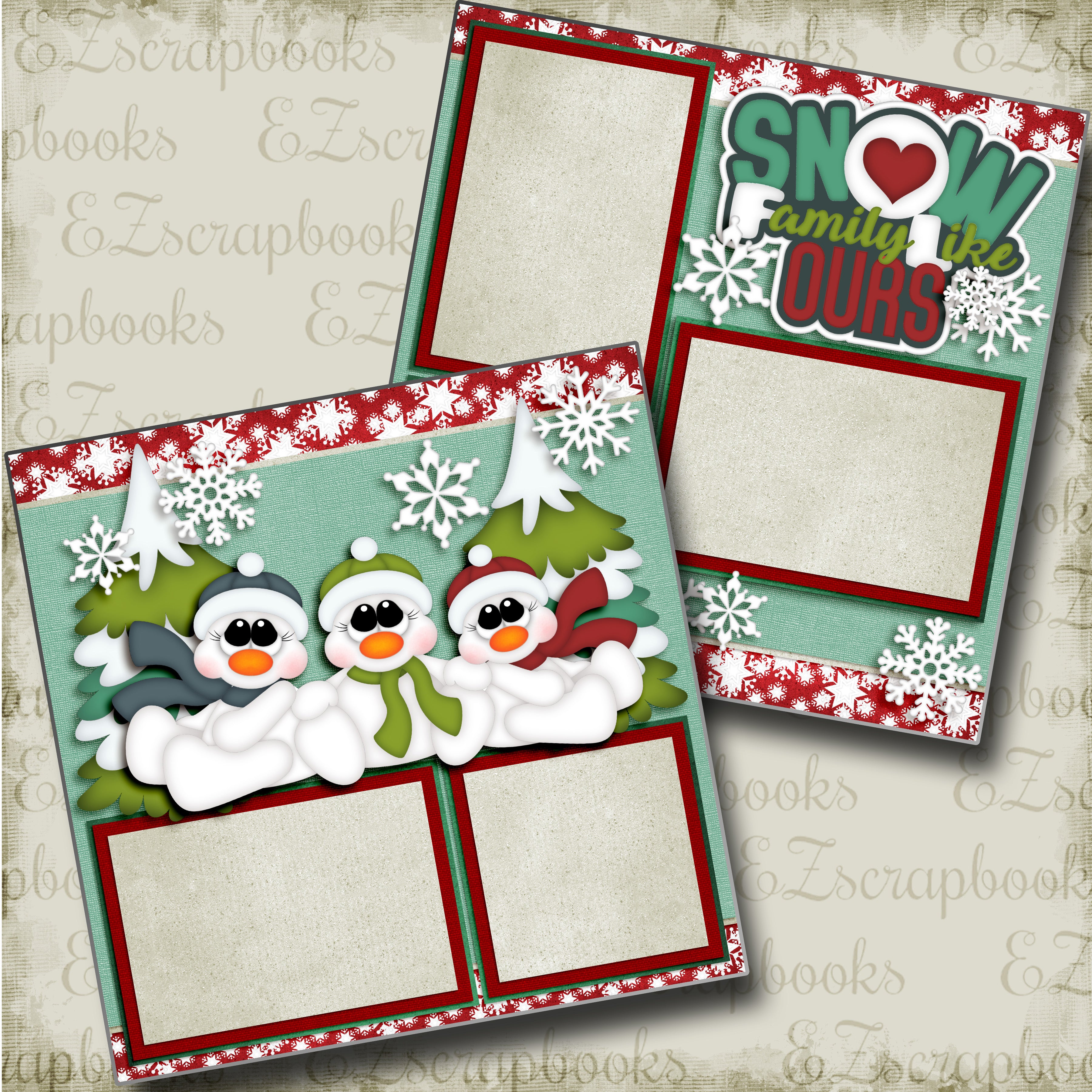 Snow Family Like Ours - 3662 - EZscrapbooks Scrapbook Layouts Family, Winter