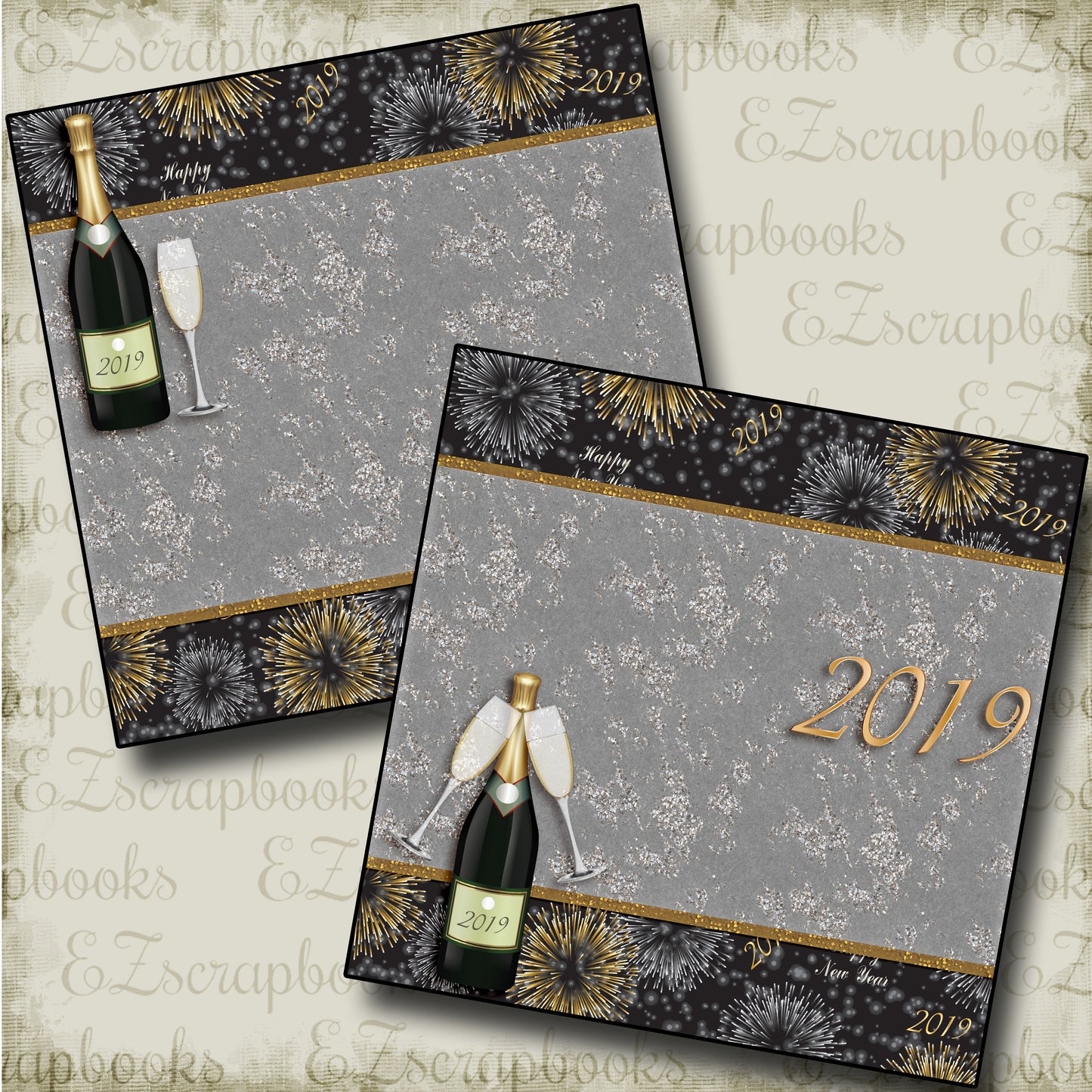 Cheers 2019 NPM - 3687 - EZscrapbooks Scrapbook Layouts New Year's