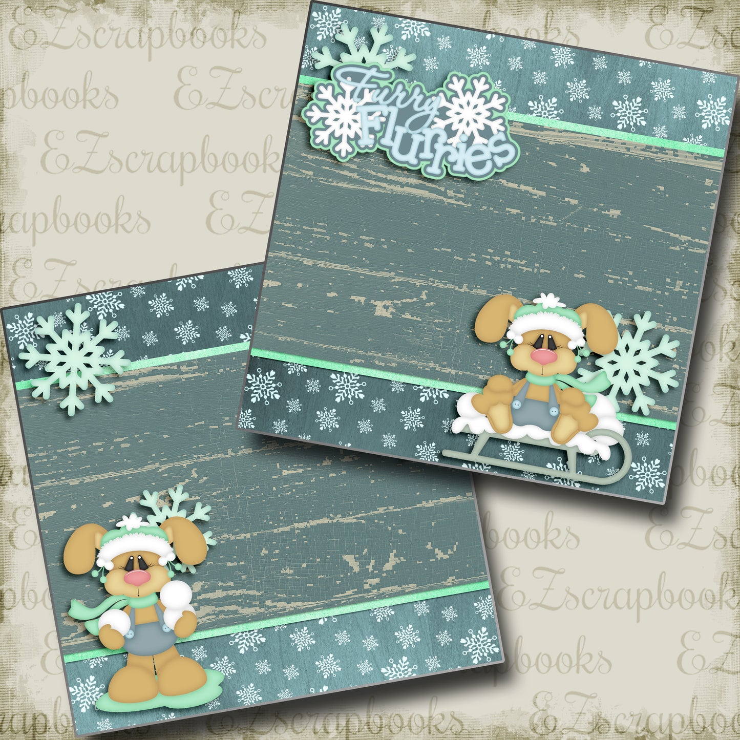 Furry Flurries NPM - 3655 - EZscrapbooks Scrapbook Layouts Christmas