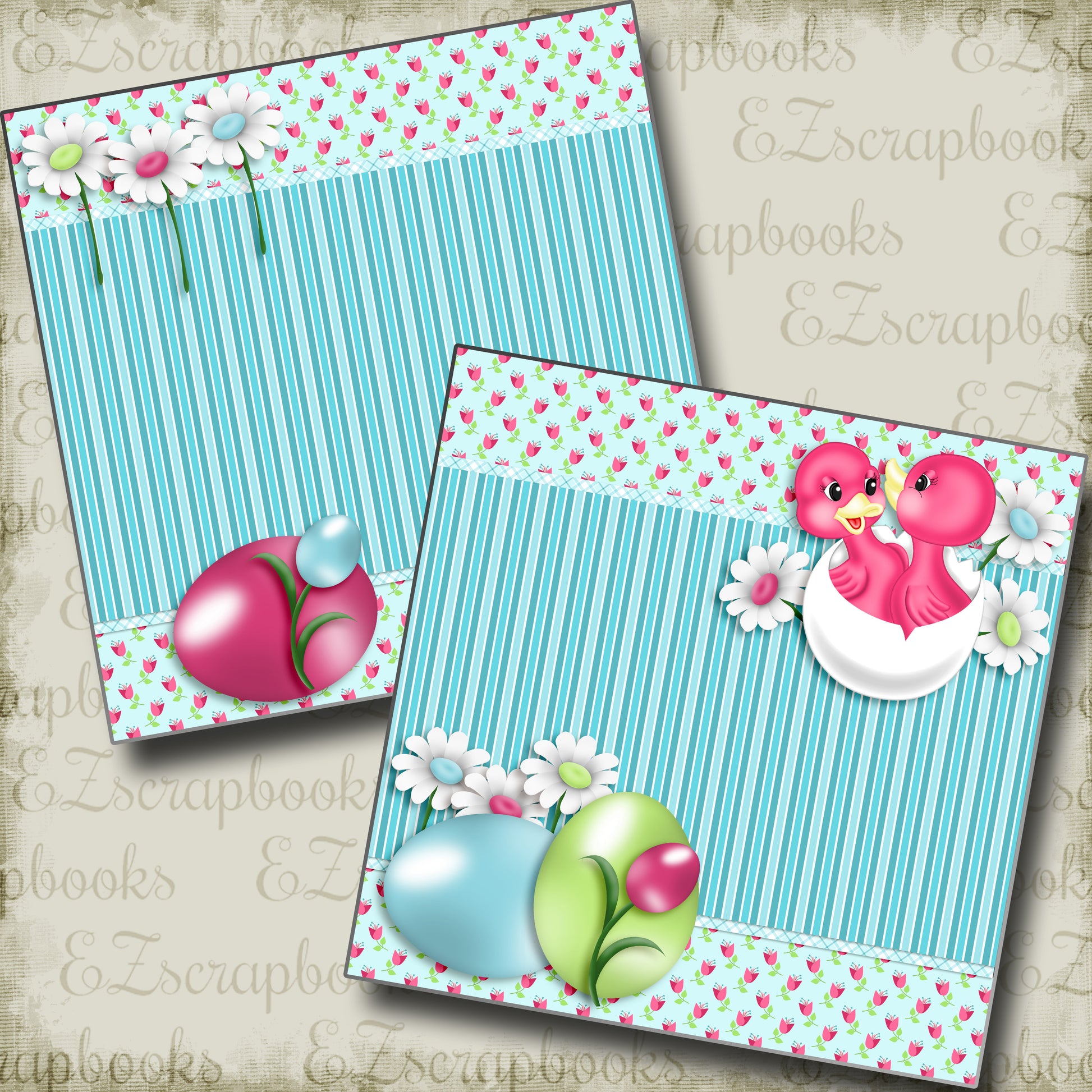 Easter Ducklings NPM - 3733 - EZscrapbooks Scrapbook Layouts Spring - Easter