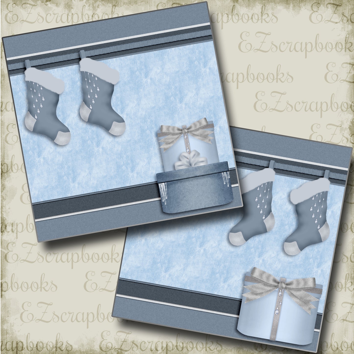 Blue Stockings NPM - 3673 - EZscrapbooks Scrapbook Layouts Christmas