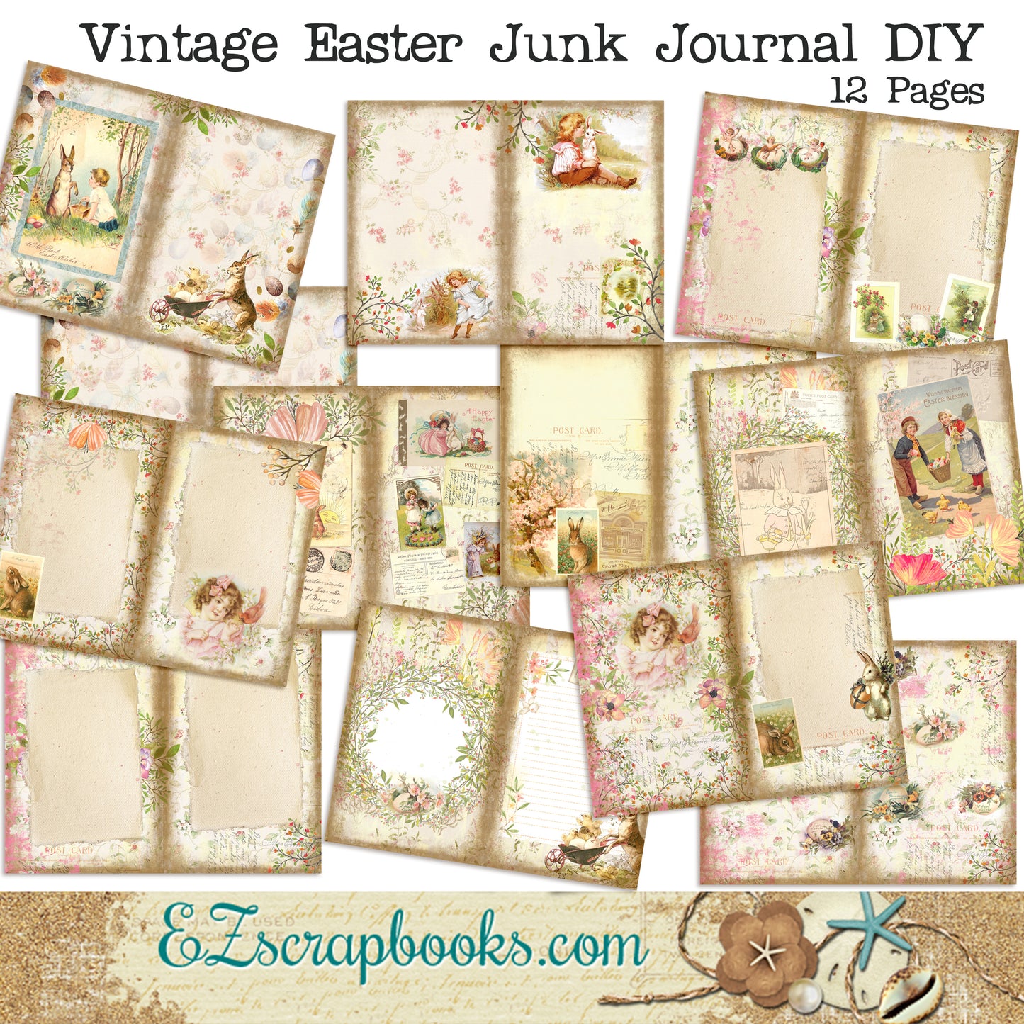 Vintage Easter Junk Journal - 7169 - EZscrapbooks Scrapbook Layouts Journals, Spring - Easter
