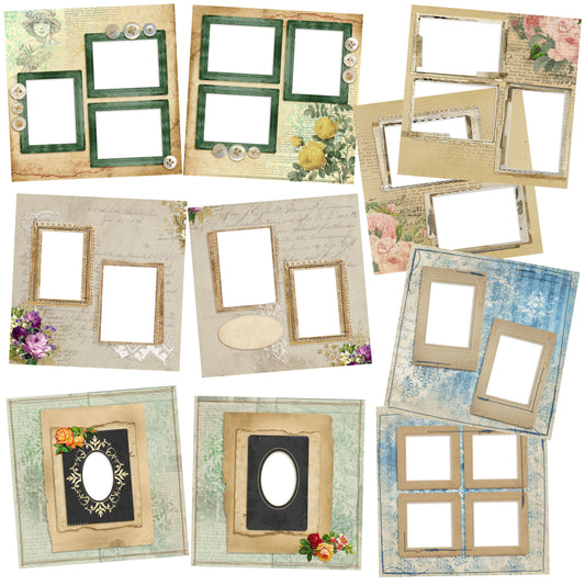 Vintage Lady EZ Quick Pages -  Digital Bundle - 10 Digital Scrapbook Pages - INSTANT DOWNLOAD - EZscrapbooks Scrapbook Layouts Digital Bundle, Floral, Heritage, Vintage