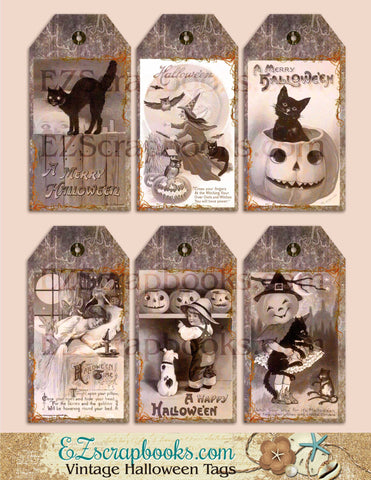 Vintage Halloween Tags - 9037 - EZscrapbooks Scrapbook Layouts Halloween