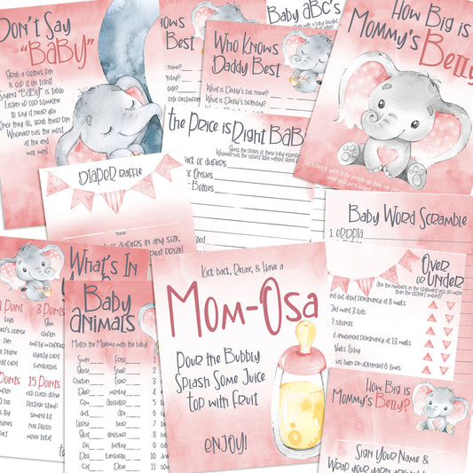 Baby Shower Games Bundle - INSTANT DOWNLOAD - Pink - 11 Games - EZscrapbooks Scrapbook Layouts Baby / Bridal Shower