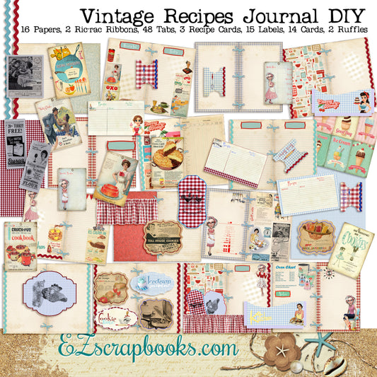 Vintage Recipes Journal DIY - 7085 - EZscrapbooks Scrapbook Layouts Journals