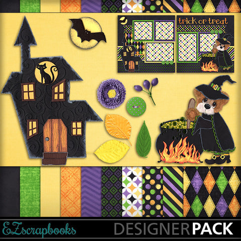 Witches Brew Tear Bear Digital Kit - INSTANT DOWNLOAD - EZscrapbooks Scrapbook Layouts Halloween, Kits